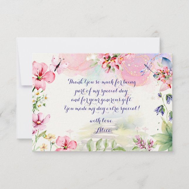 Cartão De Agradecimento Aniversário do "Flautiter and twirt Fairy Garden W (Frente)