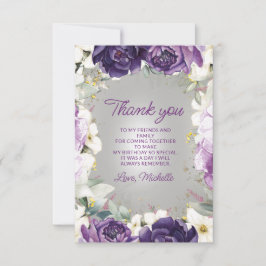 Cartão De Agradecimento Aniversário do Floral Branco Roxo Elegante Obrigad