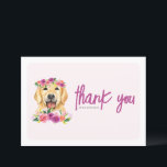 Cartão De Agradecimento Aniversário do Floral Purple Ouro de Aquarela<br><div class="desc">Enviar obrigados com este cartões de agradecimentos personalizável. Apresenta ilustrações de aquarela de um fofo recuperador de ouros com um chapéu e flores roxas,  vermelhas,  cor-de-rosa e pêssego. Personalize adicionando seus detalhes. Este cartões de agradecimentos de recuperação de ouros é perfeito para aniversários,  chás de fraldas e outros eventos.</div>