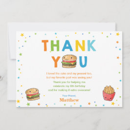 Cartão De Agradecimento Aniversário do Kawaii, Festa Rápida de Burguer de