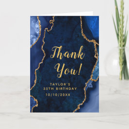 Cartão De Agradecimento Aniversário do marinho e do Agate Dourado