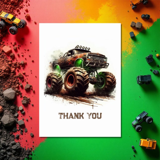 Cartão De Agradecimento Aniversário do Monstro todo-o-terreno (Rugged Off-Road Monster Truck Birthday Thank You Card)