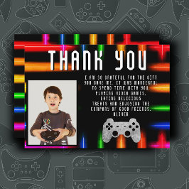 Cartão De Agradecimento Aniversário do Neon Gaming Photo Controller