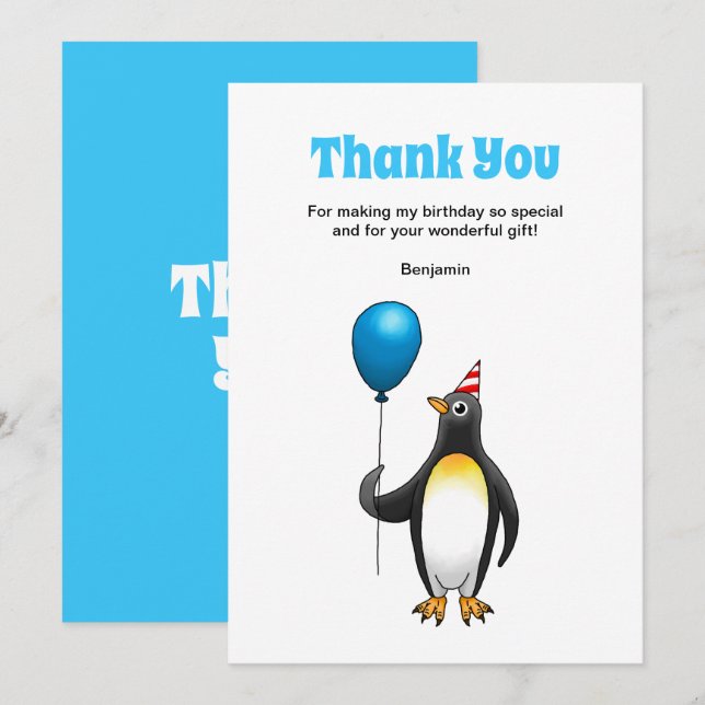 Cartão De Agradecimento Aniversário do Pinguim (Frente/Verso)