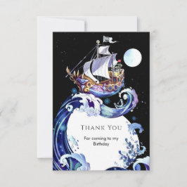 Cartão De Agradecimento Aniversário do Pirata de Barcos de Aquarela