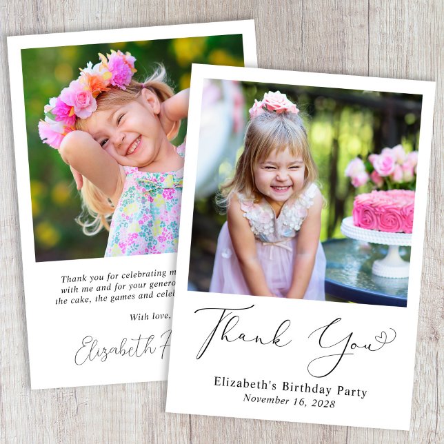 Cartão De Agradecimento Aniversário do Script de Coração de Foto Moderno (Criador carregado)