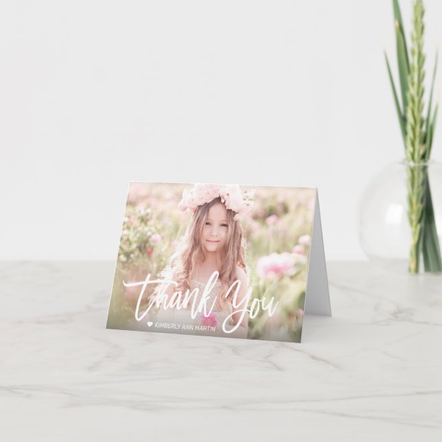 Cartão De Agradecimento Aniversário do Script de Foto de Rapariga Moderna (Frente)