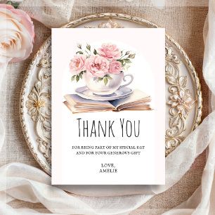 Cartão De Agradecimento Aniversário do Tema do Livro Floral Rosa