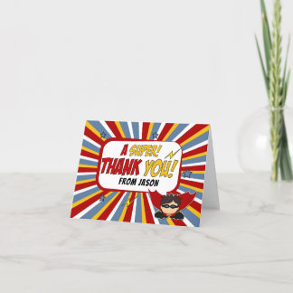 Cartão De Agradecimento Aniversário do Tema do Super Herói dos Meninos