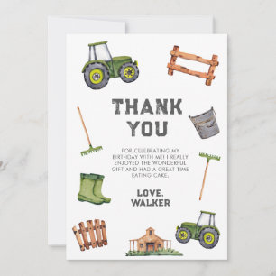 Cartão De Agradecimento Aniversário do Trator Verde Aquarela 