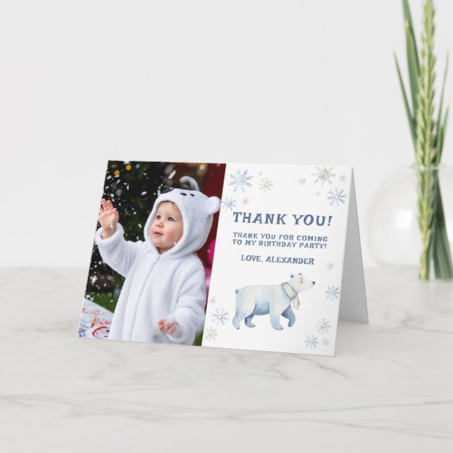 Cartão De Agradecimento Aniversário do Urso Polar de Inverno Obrigado (Frente)