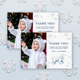 Cartão De Agradecimento Aniversário do Urso Polar Winter Onederland Obriga