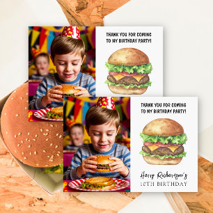 Cartão De Agradecimento Aniversário do Watercolor Burger Party - Obrigado
