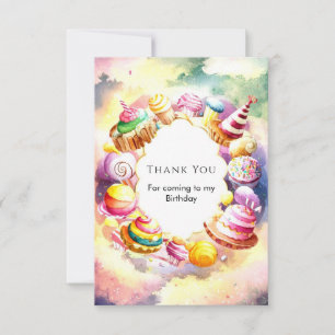 Cartão De Agradecimento Aniversário Doce e Caprichoso Candyland