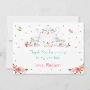 Cartão De Agradecimento Aniversário Dourado De Festa De Chá, Rosa, Obrig