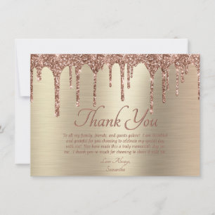Cartão De Agradecimento Aniversário Dourado de Glitter Dourado Rosa Elega