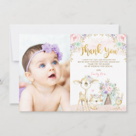 Cartão De Agradecimento Aniversário Dourado Púrpura da Floresta Rosa