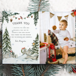 Cartão De Agradecimento Aniversário Encantado da Floresta de Inverno Obrig