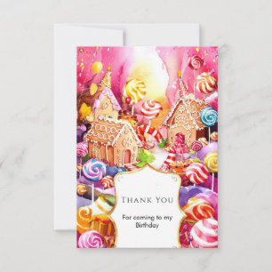 Cartão De Agradecimento Aniversário Encantado Doce Candyland