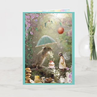 Cartão De Agradecimento Aniversário, fada, balões