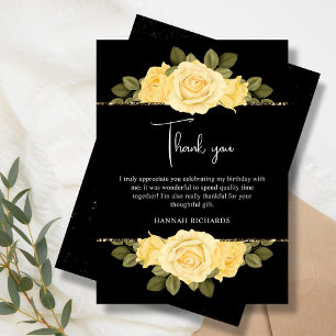 Cartão De Agradecimento Aniversário Floral Amarelo-Dourado