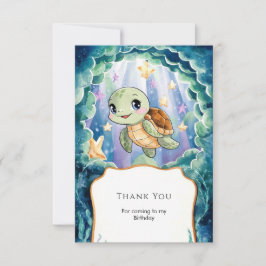 Cartão De Agradecimento Aniversário Infantil de Tartaruga em Aquarela Fofa