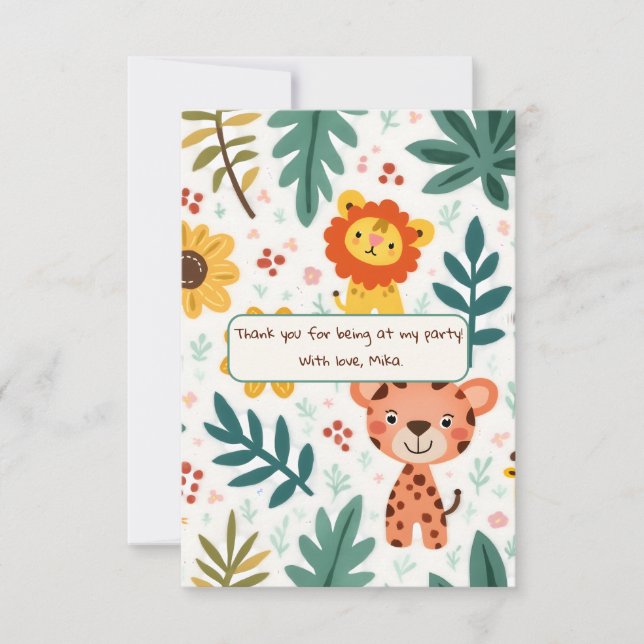 Cartão De Agradecimento Aniversário Infantil no Estilo Jungle (Frente)