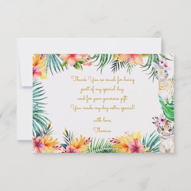 Cartão De Agradecimento Aniversário infantil safari selvagem dourado aquar (Frente)