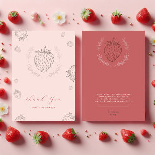 Cartão De Agradecimento Aniversário Mínimo de Morango Rosa Mole