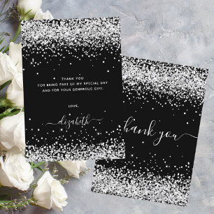 Cartão De Agradecimento Aniversário obrigado de poeira de prata preta