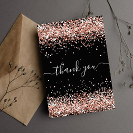 Cartão De Agradecimento Aniversário rosa ouro negro poeira brilhante obrig
