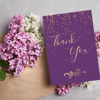 Cartão de agradecimento aniversário roxo confete d
