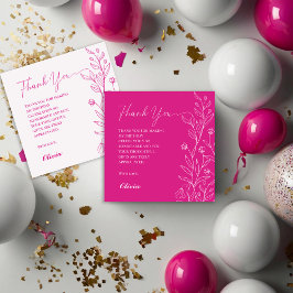 Cartão De Agradecimento Aniversário Simples, Floral Quente, Rosa