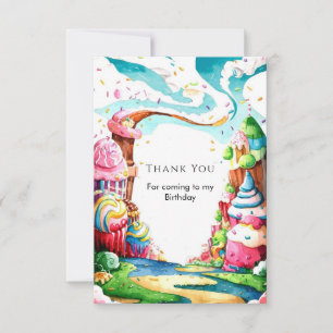 Cartão De Agradecimento Aniversário Simples Lollipop Candyland
