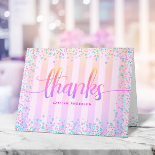 Cartão De Agradecimento Aniversário sweet 16 arco-íris ombre glitter scrip