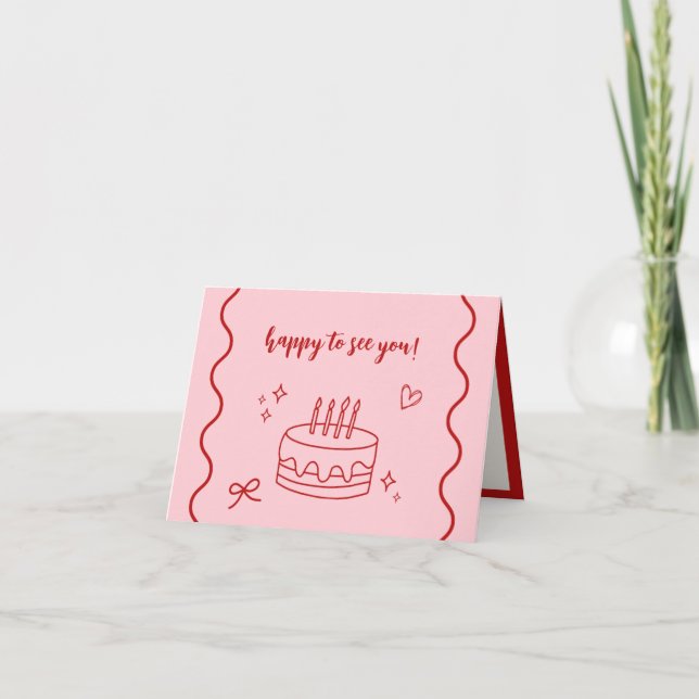 Cartão De Agradecimento Aniversário Vermelho e Rosa (Frente)