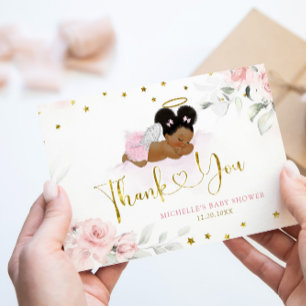 Cartão De Agradecimento Anjo, Bebê, Cor-de-rosa, Chá de fraldas enviado