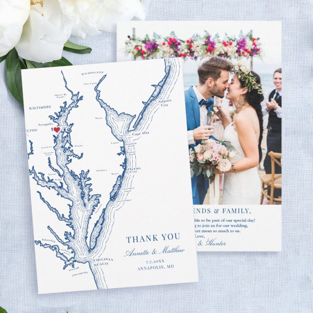 Cartão De Agradecimento Annapolis Chesapeake Bay Maryland Wedding Flat (These Annapolis wedding photo thank you cards are perfect for your Maryland destination wedding
)