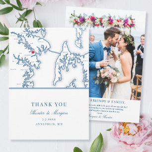 Cartão De Agradecimento Annapolis Maryland Marinho Blue Wedding Photo Flat