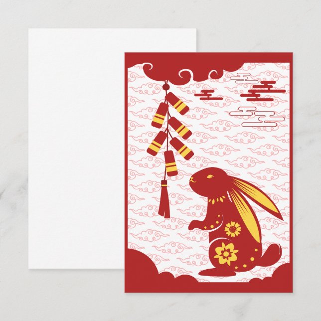 Cartão De Agradecimento Ano Novo Lunar do Coelho 2023 Animal Zodíaco  Cart (Frente/Verso)