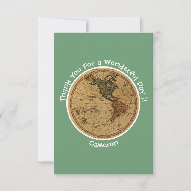 Cartão De Agradecimento Antiguamente 1786 Partido Tema do Mapa do Hemisfér (Frente)