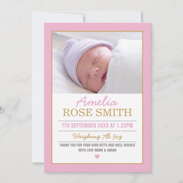 Cartão De Agradecimento Anúncio/cartões de agradecimentos da nova menina (Frente)
