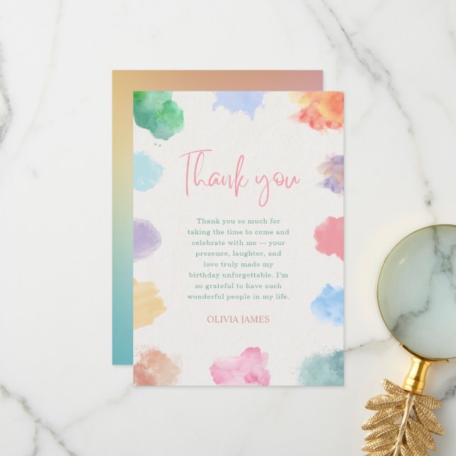 Cartão De Agradecimento Any age sip and paint birthday  (Frente/Verso In Situ)