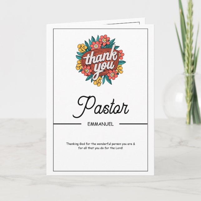 Cartão de Agradecimento ao Pastor com Emblema Flor (Frente)