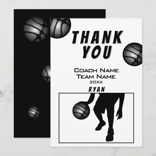 Cartão de Agradecimento ao Treinador de Basquete P (Frente/Verso)