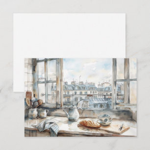 Cartão De Agradecimento Apartamento em Paris Cozinha Aquarela com Telhado 