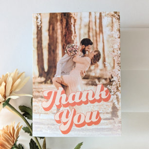 Cartão De Agradecimento Apenas Casamento Peachy Retro Obrigado