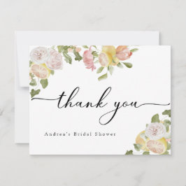 Cartão De Agradecimento Aperto Principal | Cítrico | Floral Rosa 