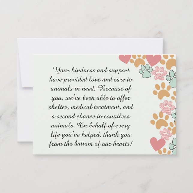 Cartão De Agradecimento Apoiadores de Apreciação de Emergência Pet (Verso)