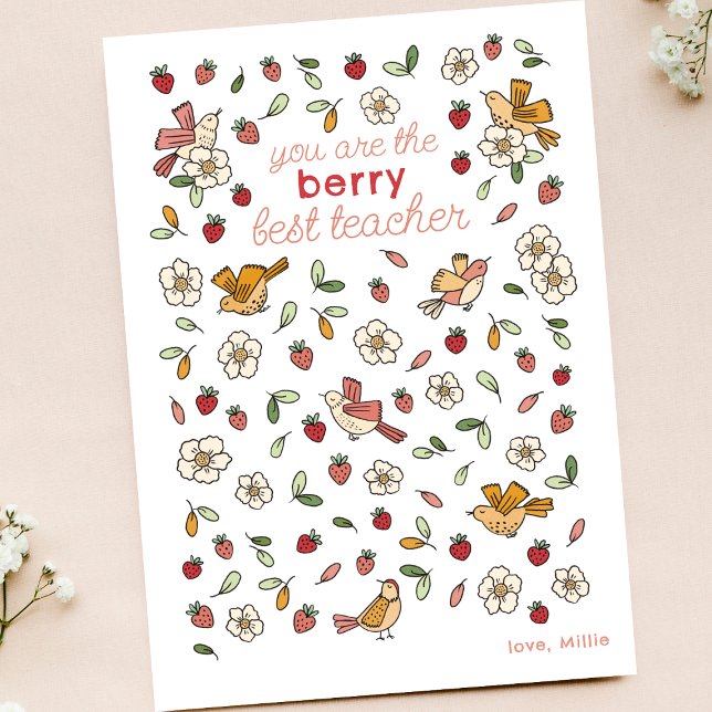 Cartão De Agradecimento Apreciação de Professores de Morangos e Aves (Criador carregado)